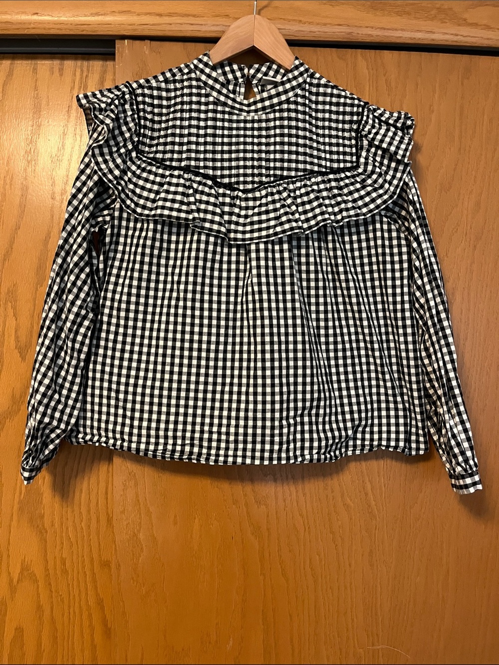 a new day Black & White Gingham Ruffle High-Neck Blouse
